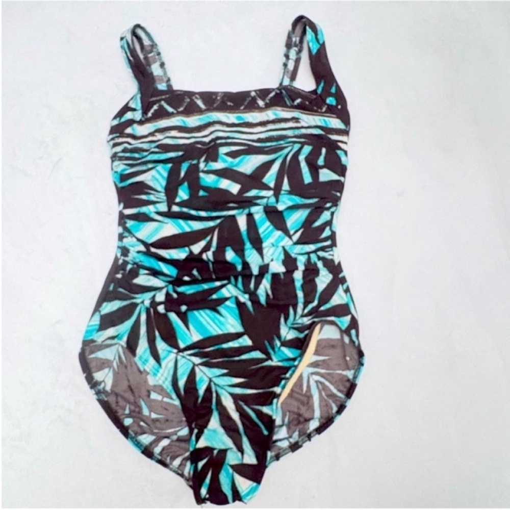 Miraclesuit Tropical Leaf Print One Piece Swimsuit Size 10 Tummy Control